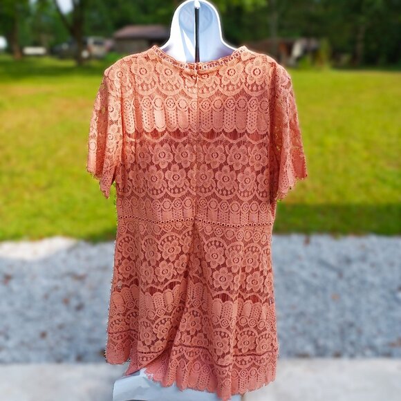 Peach Lace Short Sleeve Tunic Dress By Perch Blu Pepper 3XL With Back Zip Closur - Picture 3 of 7